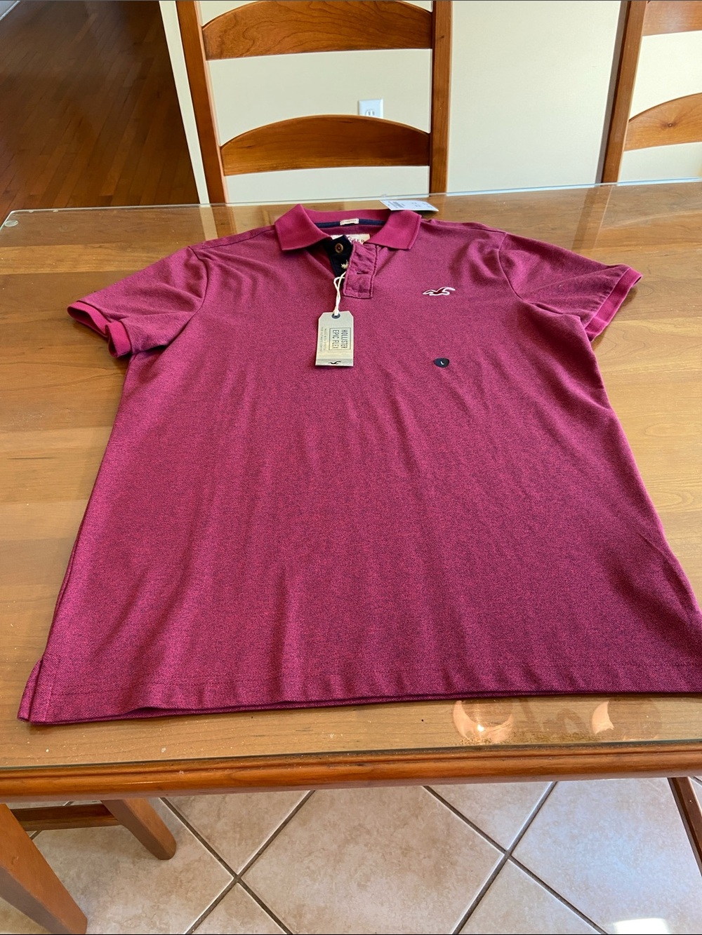Hollister Men's Polo Shirt - Deep Wine with Dark Flecks Cotton Blend. L